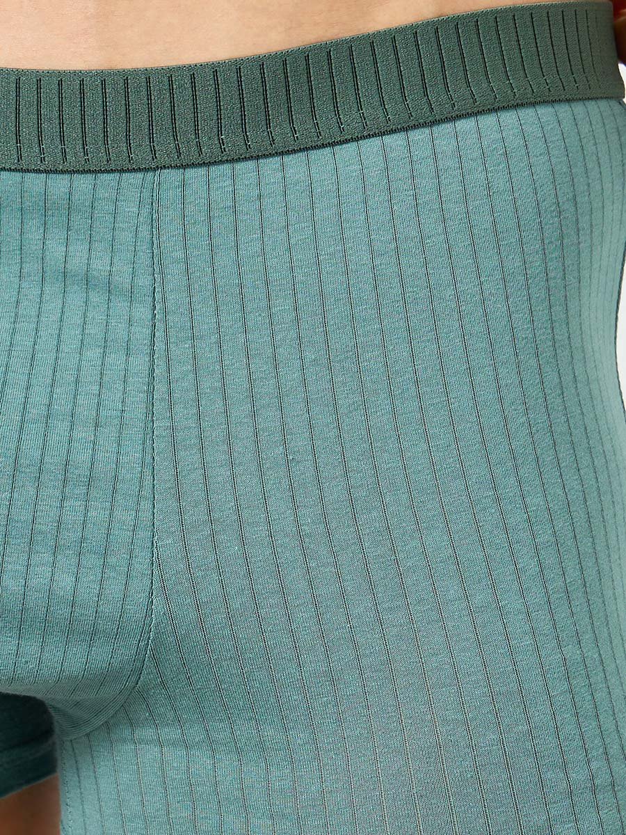 Men Teal Cotton Striped Cotton Trunks