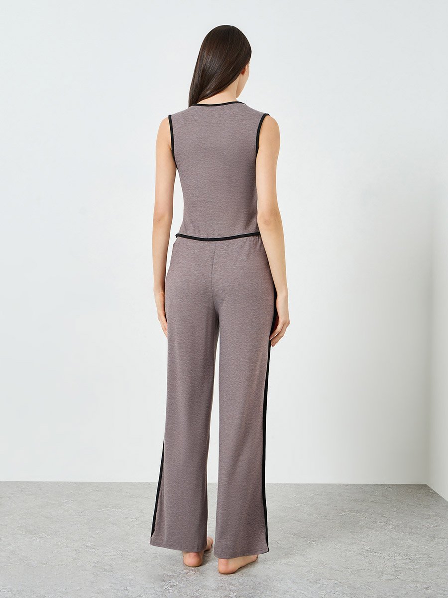 Piped Button Through Waistcoat and Side Stripe Pyjama Set