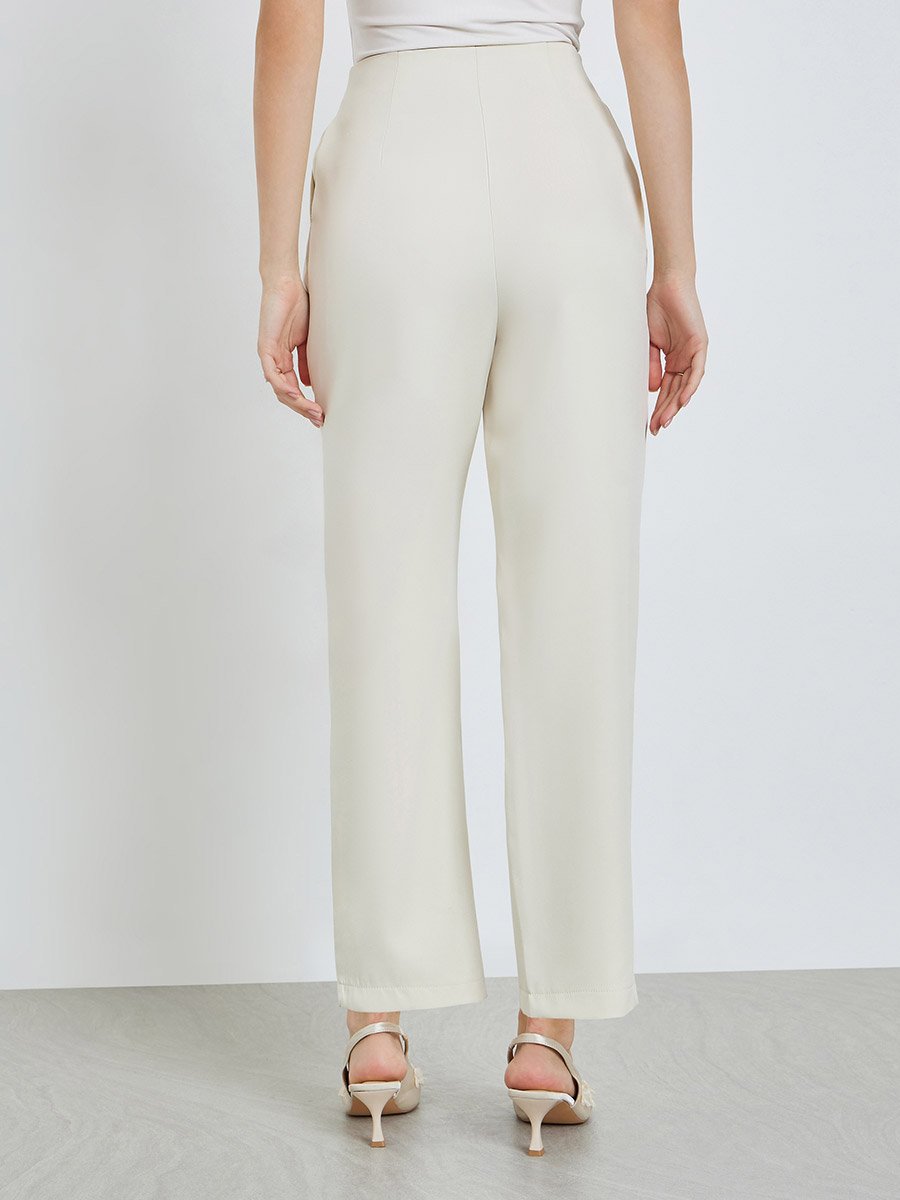 Women Cream Wide Leg Trousers