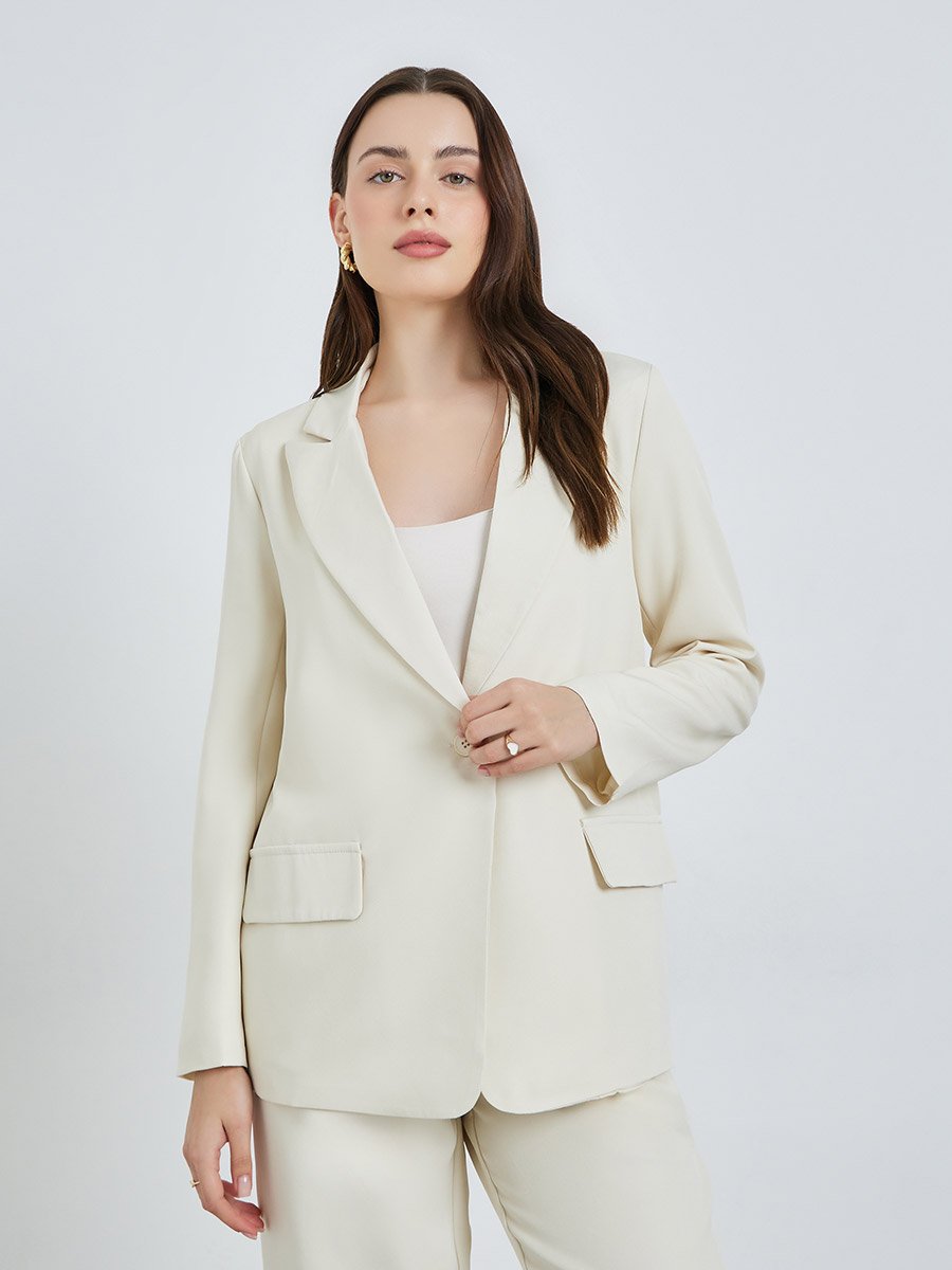 Cream Oversized Notch Lapel Blazer 