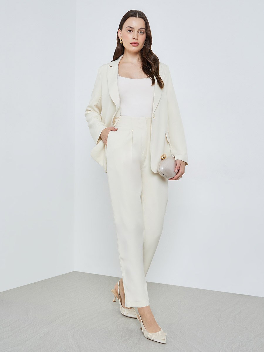 Cream Oversized Notch Lapel Blazer 