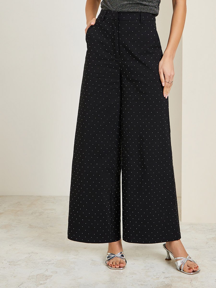 Black Embellished Wide Leg Formal Pants