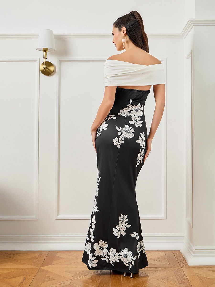 chinese dress ladies Black Floral Off Shoulder Maxi Dress | Maxi Dress main image 0