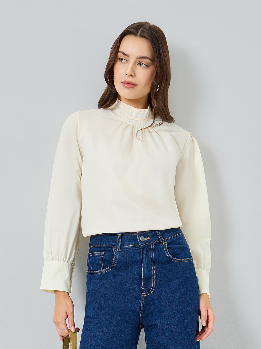 Women High Neck Long Sleeve Blouse