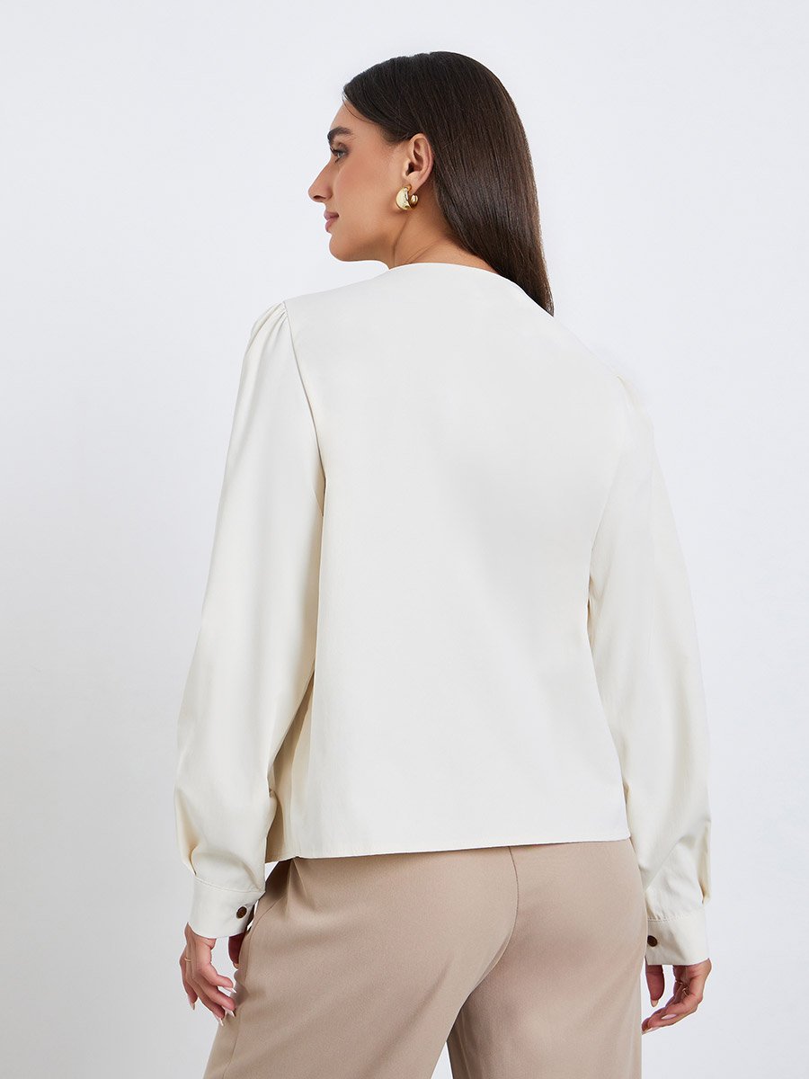 Women Beige Pleated Wrap Top