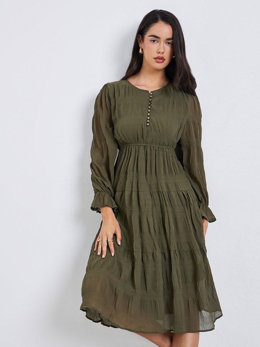 Women Textured A-Line Midi Dress