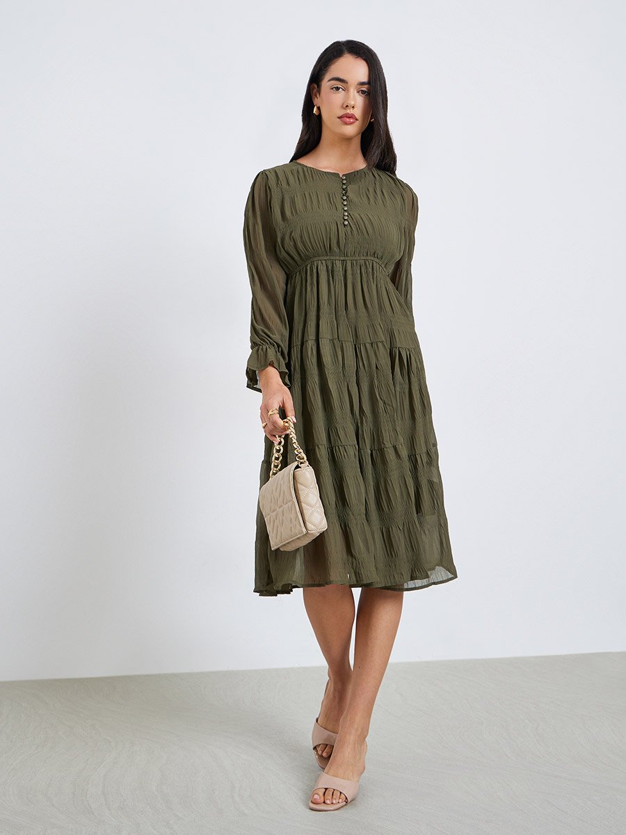 Women Textured A-Line Midi Dress