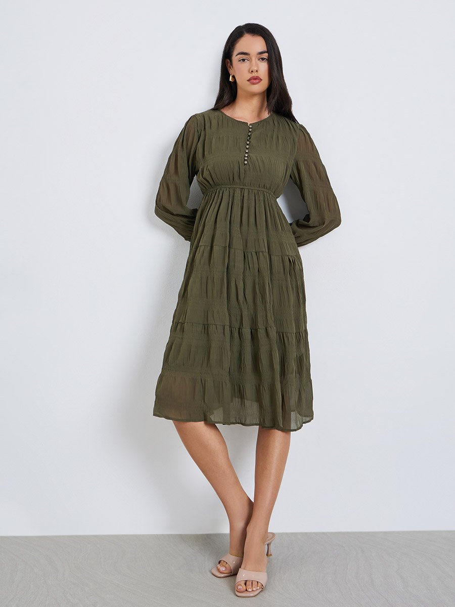 Women Textured A-Line Midi Dress
