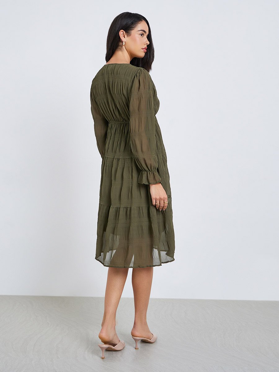 Women Textured A-Line Midi Dress