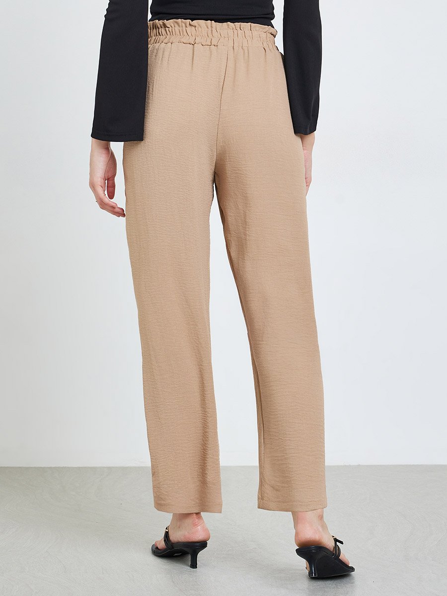 Coffee Brown Wide Leg Pants with Tie Waist