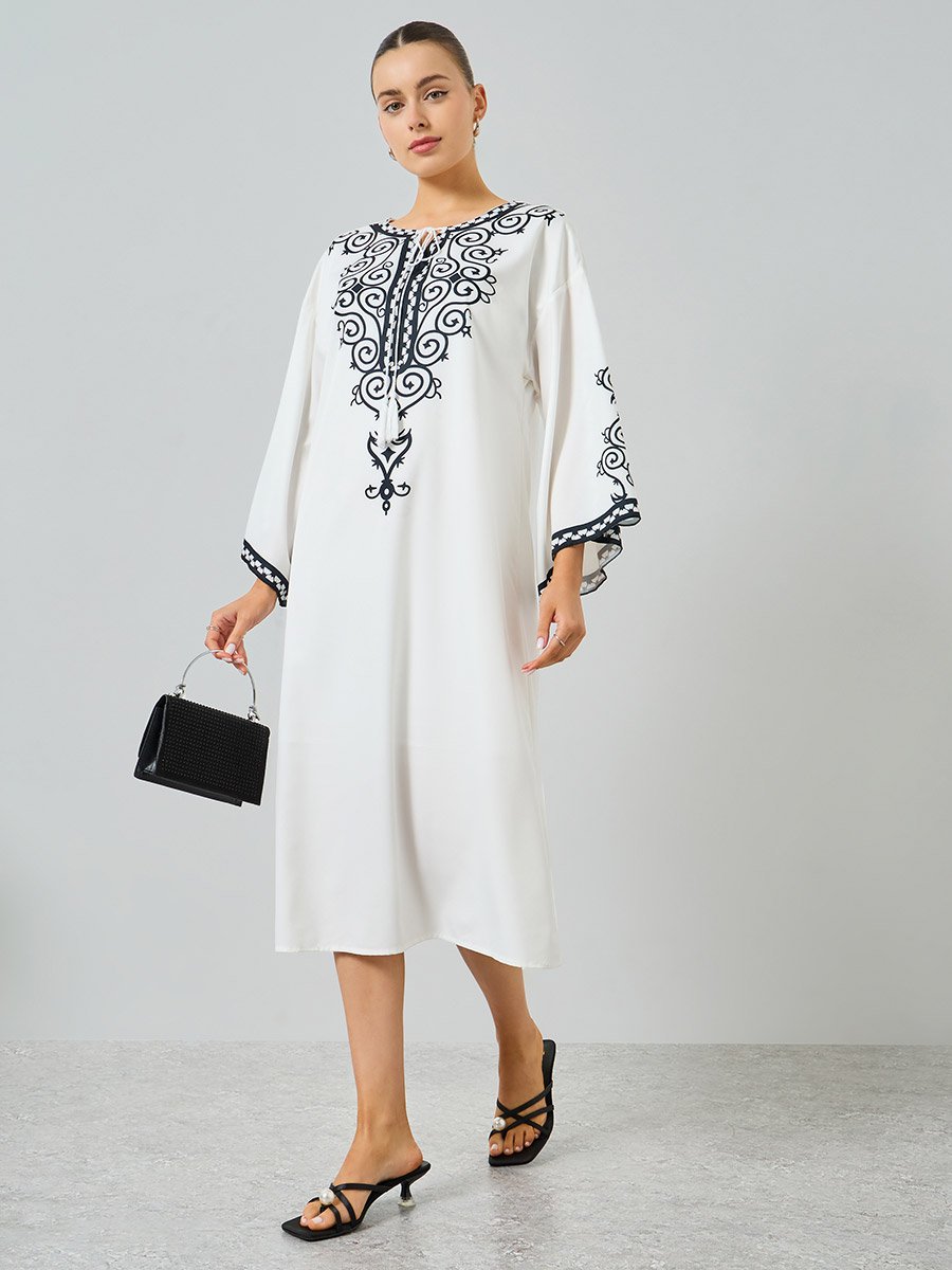 Women Printed Bell Sleeve Midi Dress