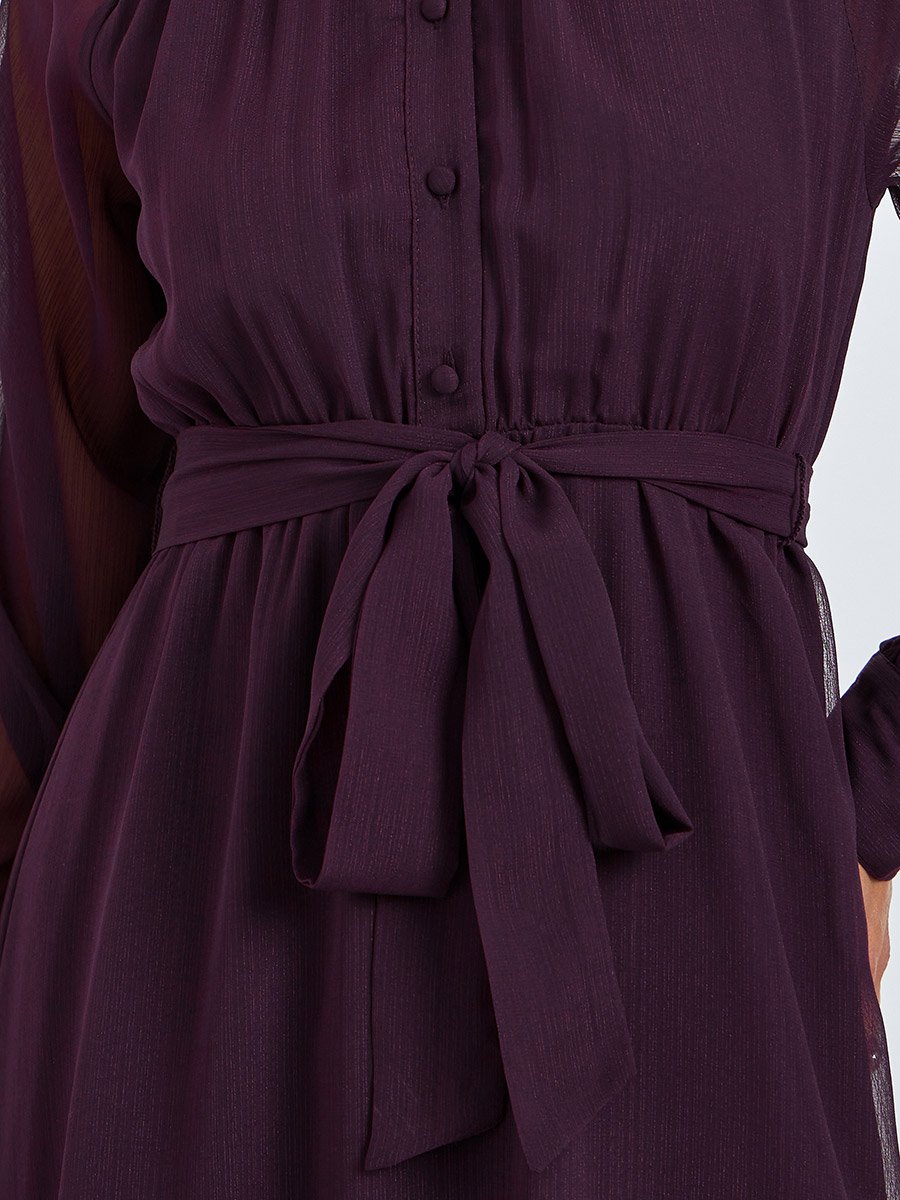 Purple A-Line Maxi Dress with Tie-Up Belt
