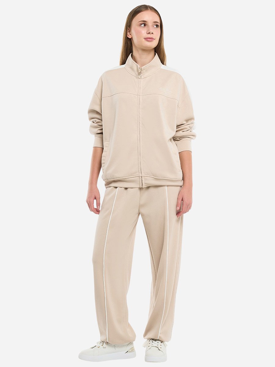 Beige Contrast Stripe Track Jacket and Joggers Co-Ords