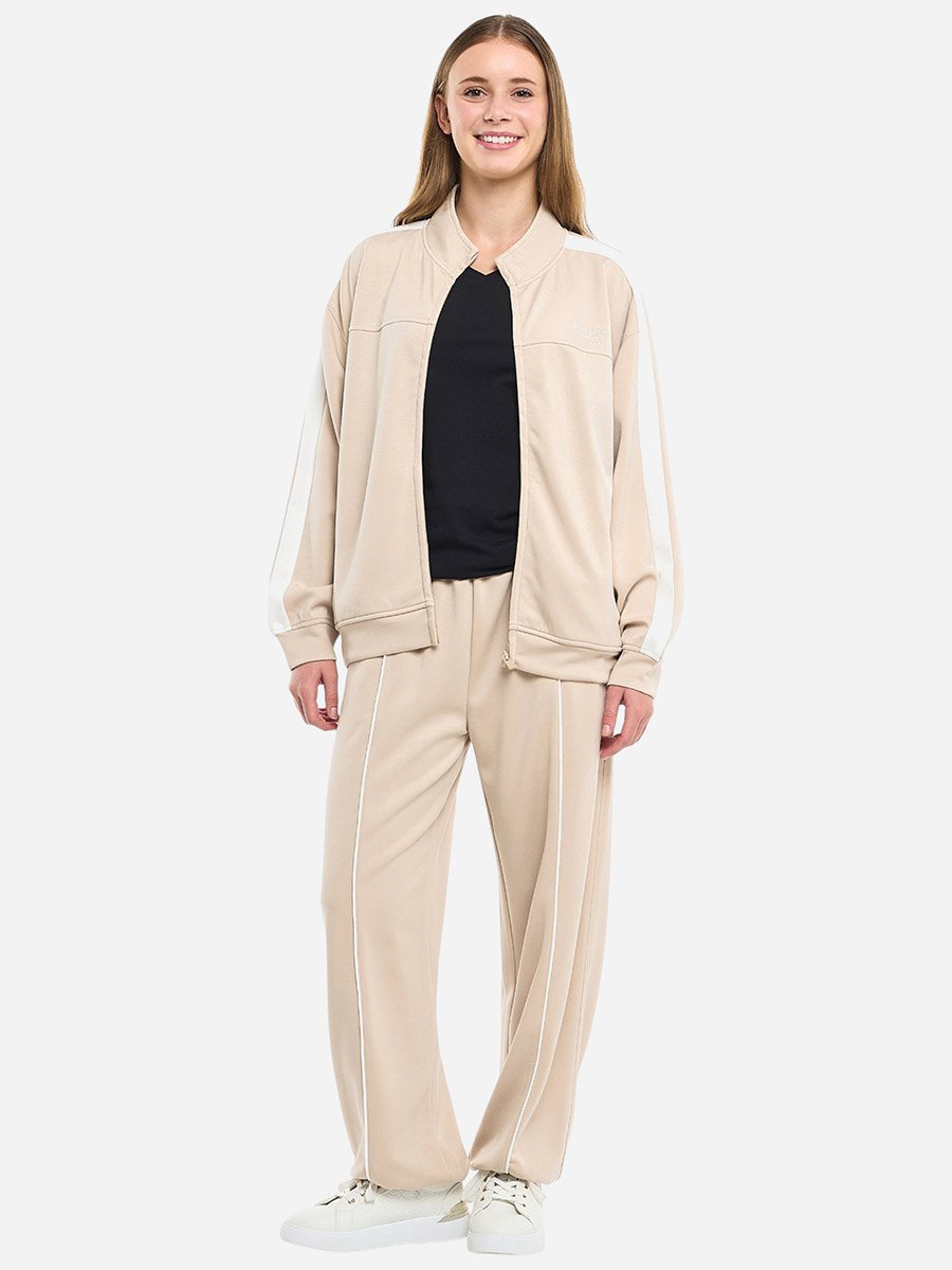 Beige Contrast Stripe Track Jacket and Joggers Co-Ords