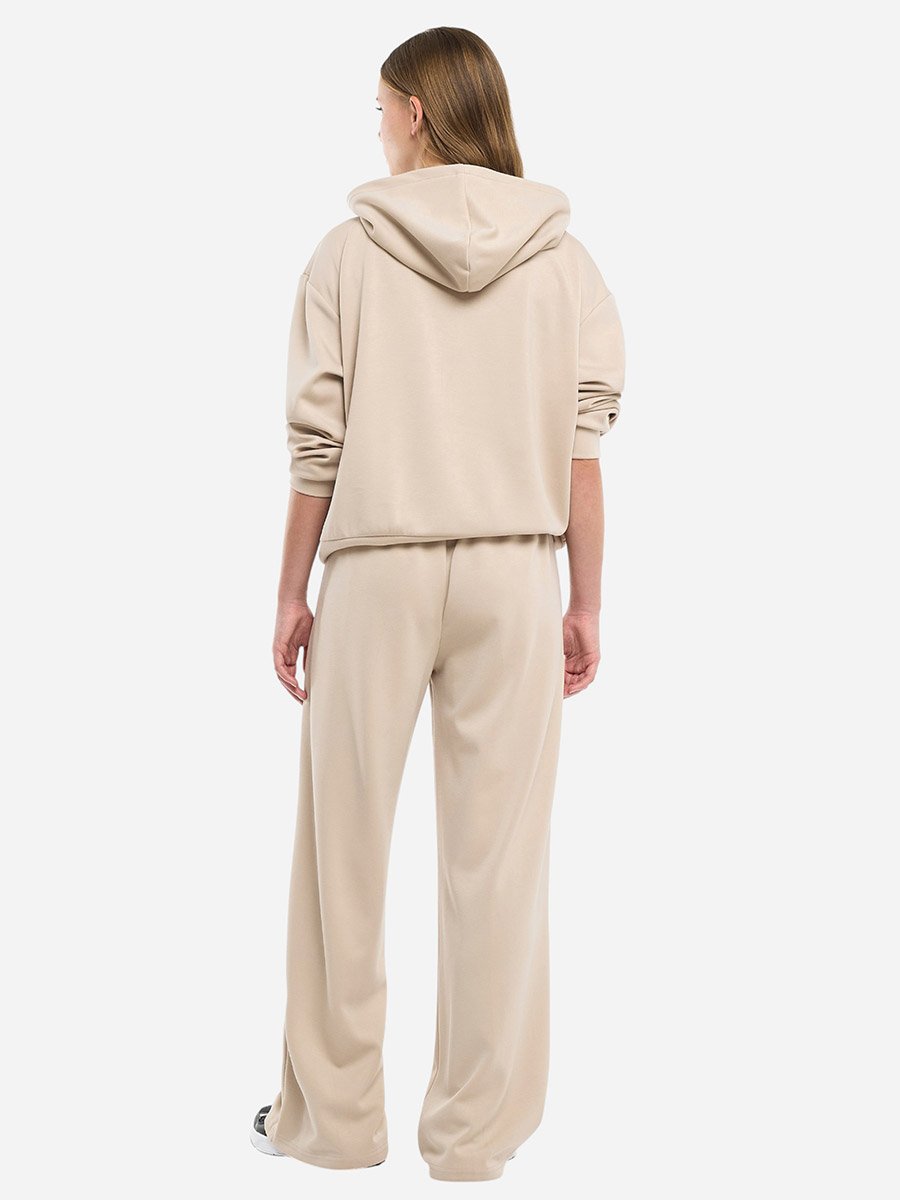 Beige Zip-Up Hoodie and Wide Leg Joggers Co-Ords