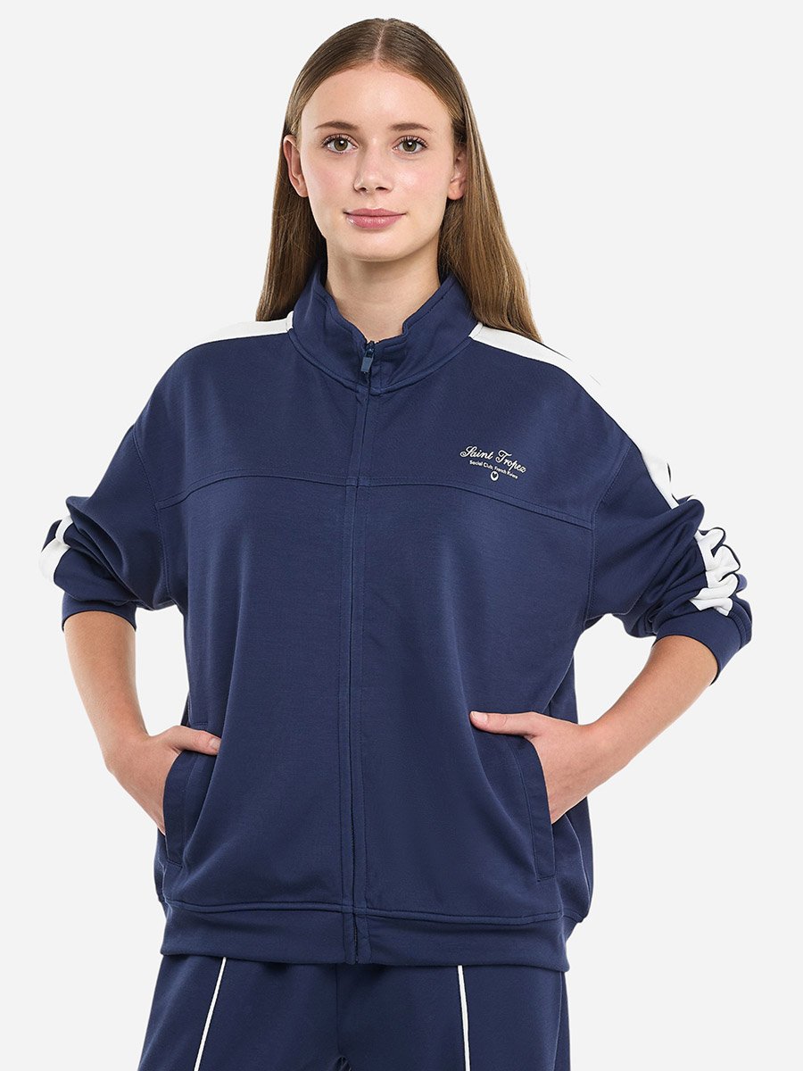 Navy Striped Panel Zip Track Jacket and Joggers Co-Ords