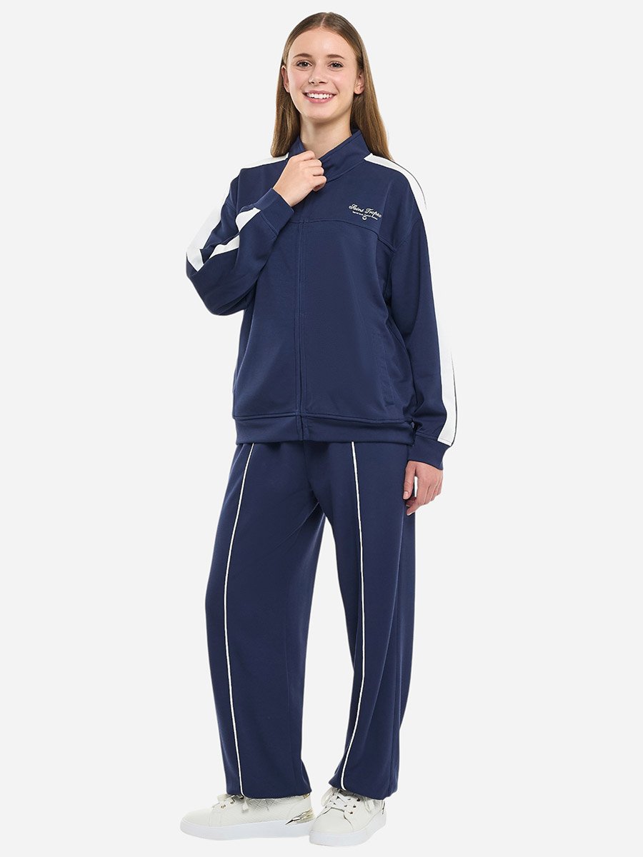 Navy Striped Panel Zip Track Jacket and Joggers Co-Ords