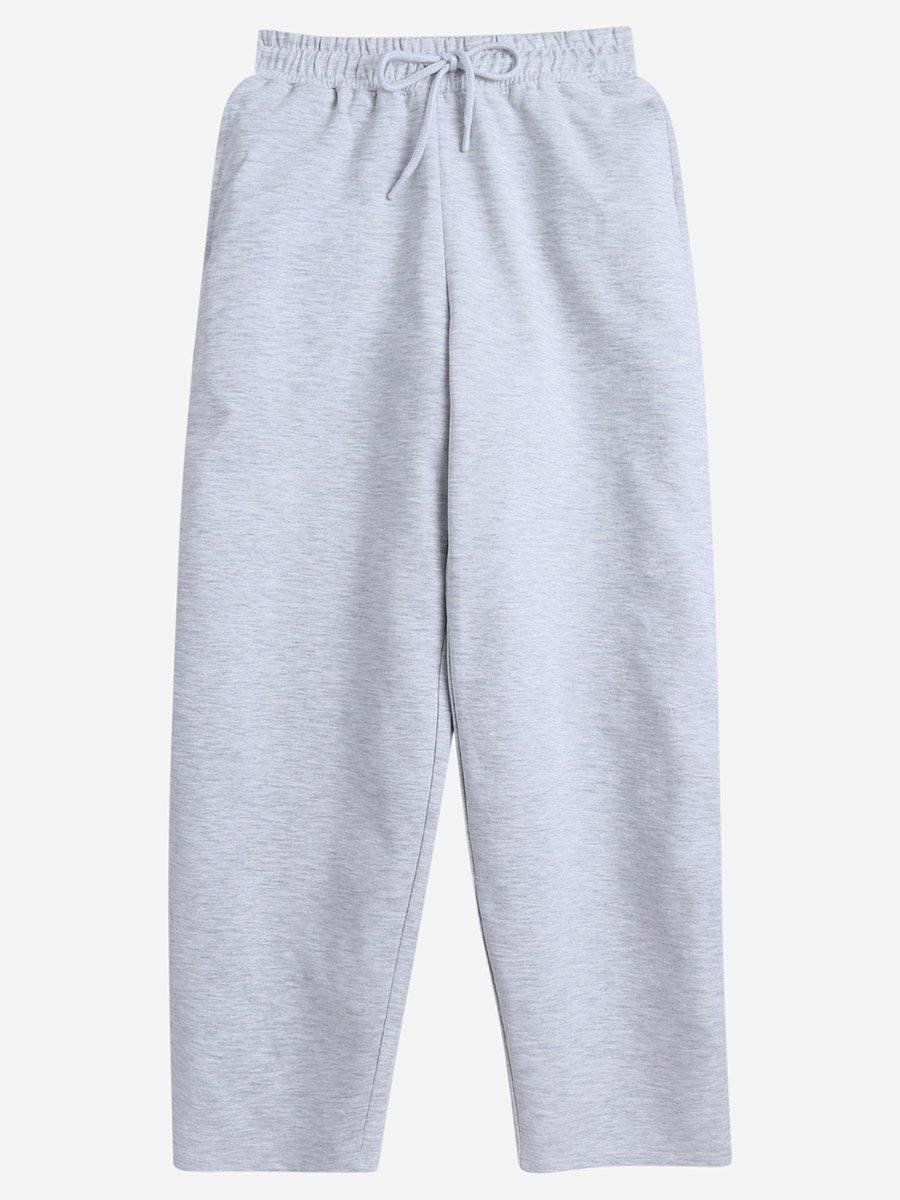 Grey Straight Leg Drawstring Joggers - Cotton Interlock