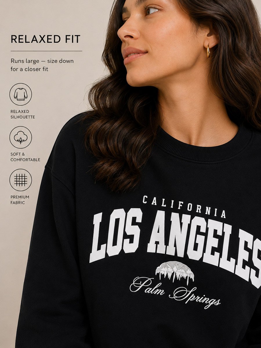 Black LA Graphic Sweatshirt - 100% Cotton Fleece