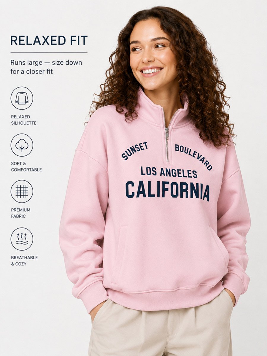 Los Angeles Quarter-Zip Sweatshirt - 100% Cotton Fleece
