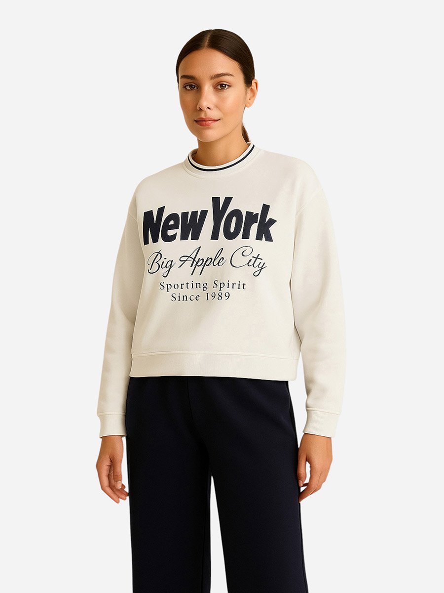 New York Big Apple Contrast Rib Sweatshirt - 100% Cotton Fleece