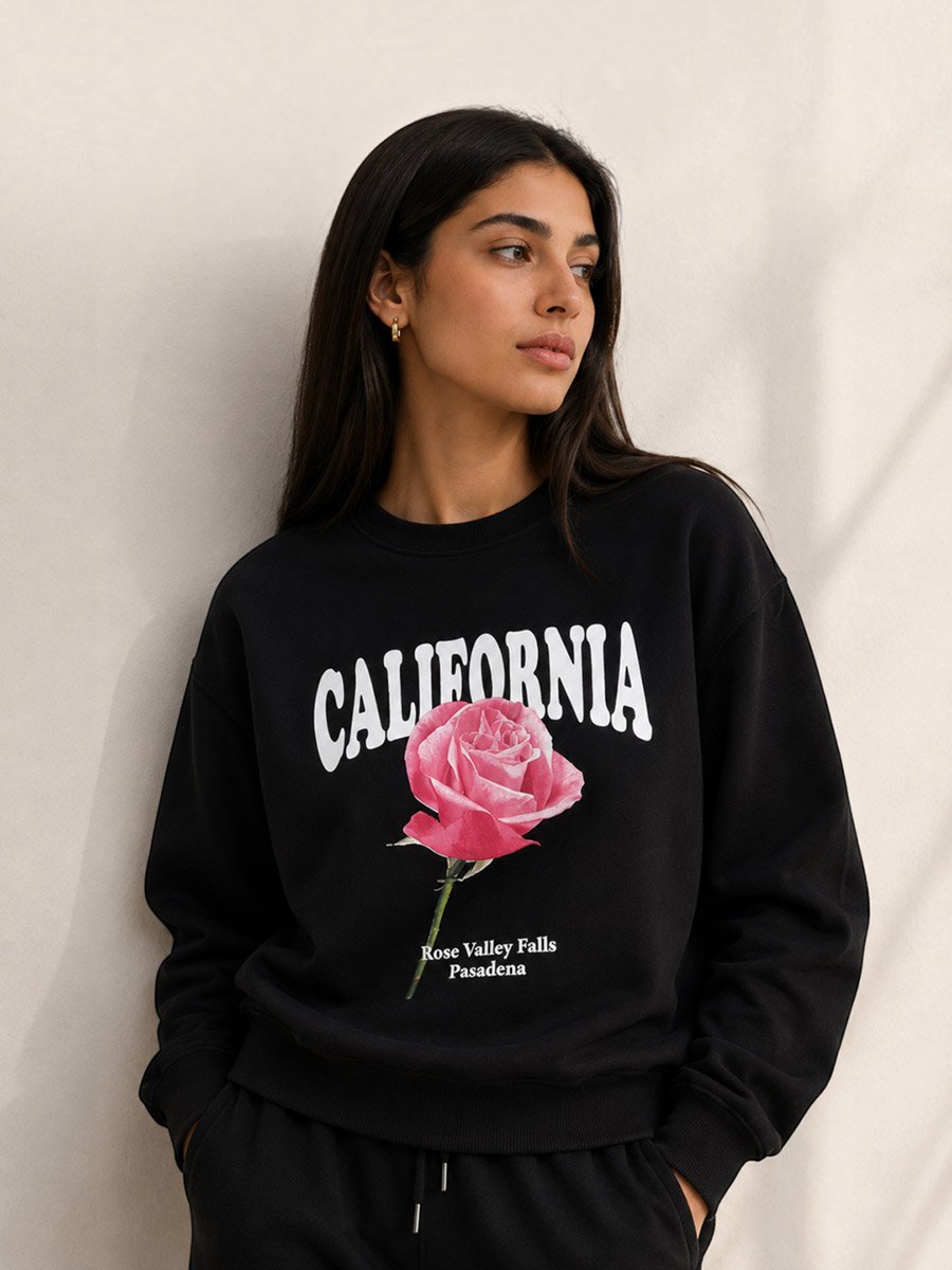 California Rose Graphic Sweatshirt - 100% Cotton Fleece
