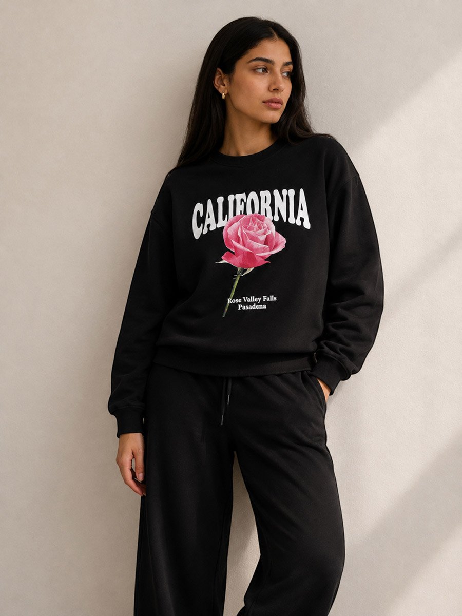 California Rose Graphic Sweatshirt - 100% Cotton Fleece