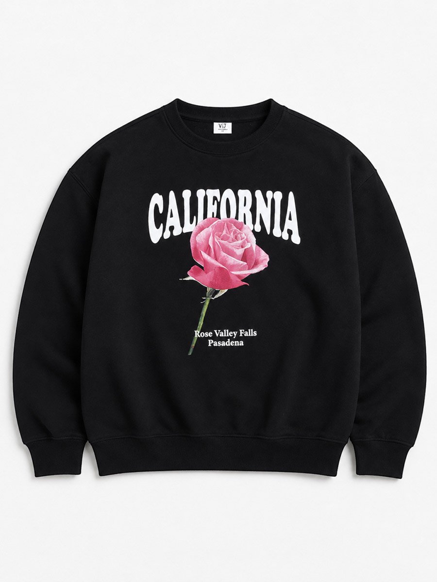 California Rose Graphic Sweatshirt - 100% Cotton Fleece