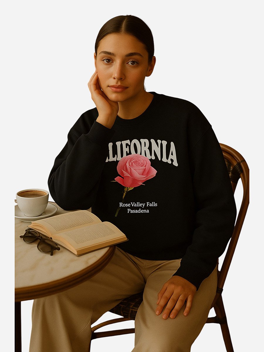 California Rose Graphic Sweatshirt - 100% Cotton Fleece
