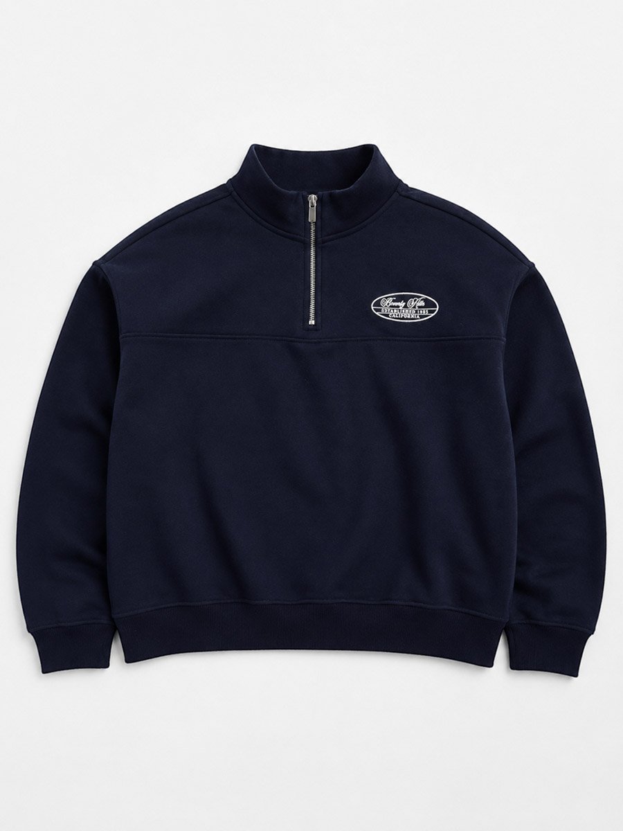 Navy Blue Quarter-Zip Sweatshirt - 100% Cotton Fleece
