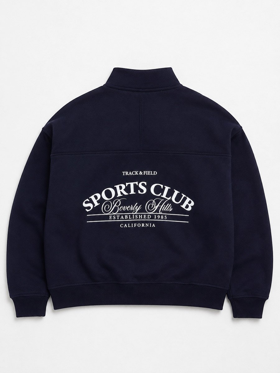 Navy Blue Quarter-Zip Sweatshirt - 100% Cotton Fleece