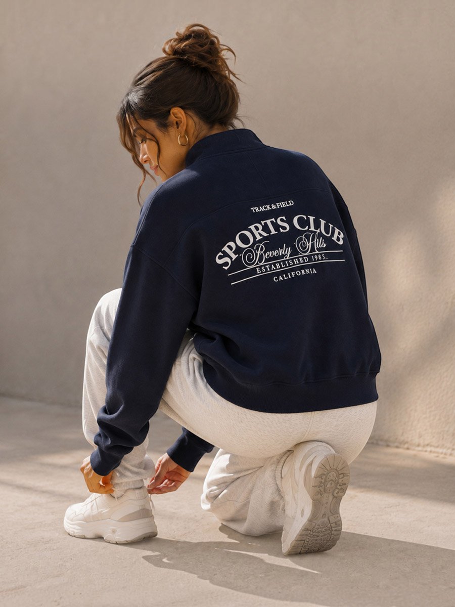 Navy Blue Quarter-Zip Sweatshirt - 100% Cotton Fleece