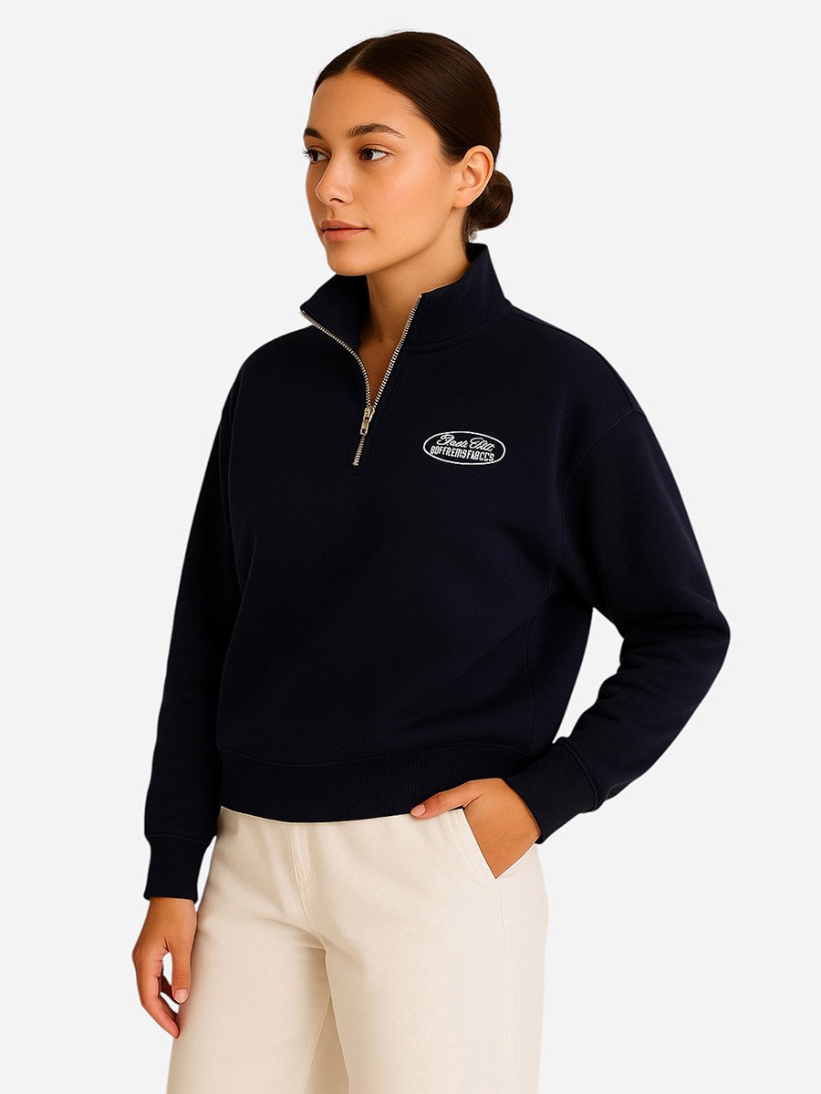 Navy Blue Quarter-Zip Sweatshirt - 100% Cotton Fleece