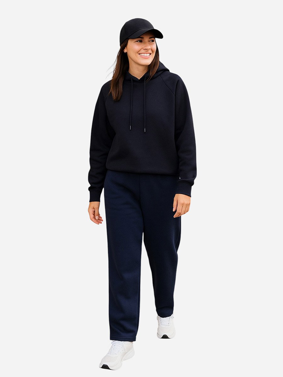 Navy Blue Hoodie with Drawstring - 100% Cotton Fleece