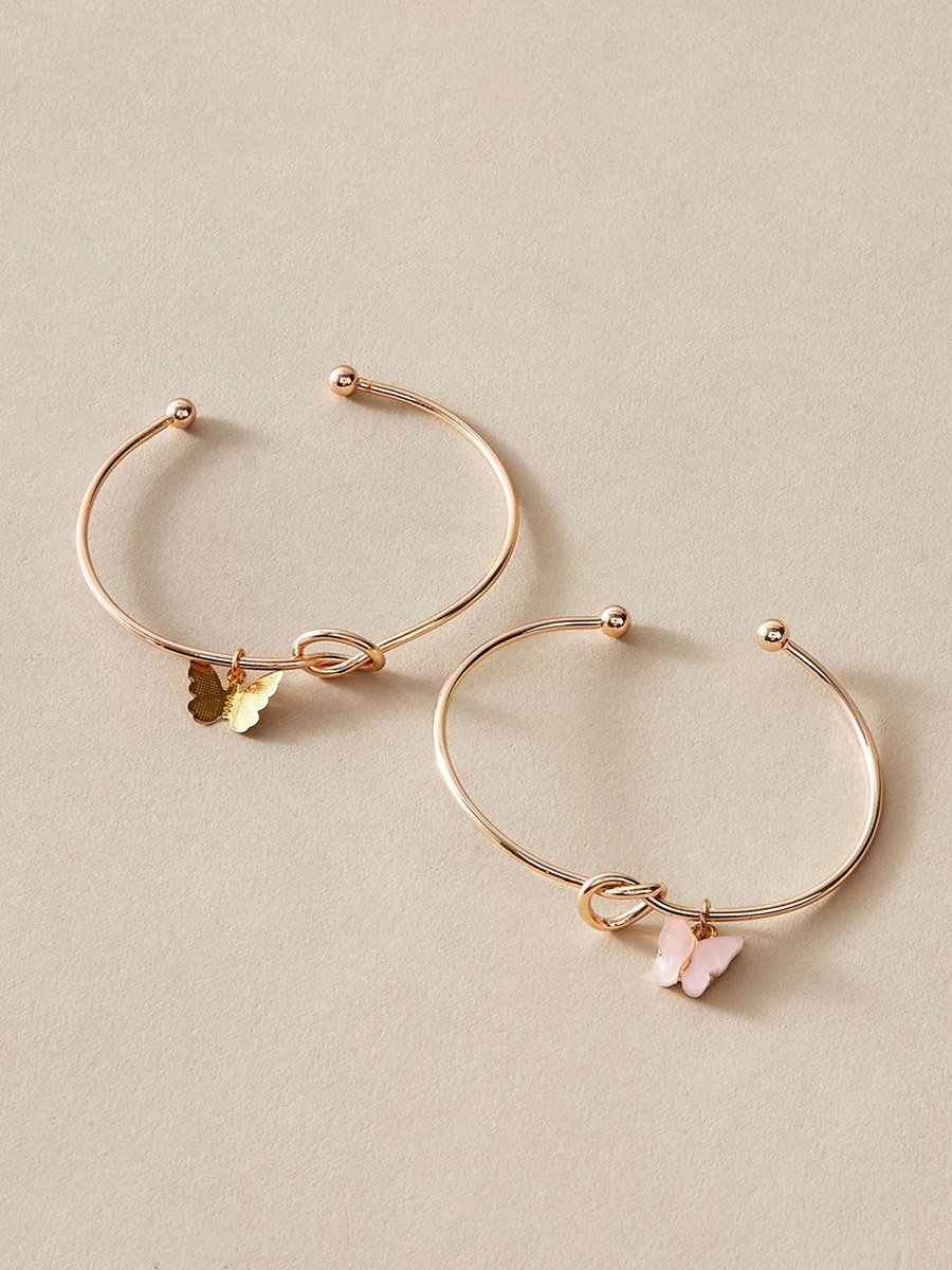 Set of 2 - Butterfly Decor Cuff Bracelets