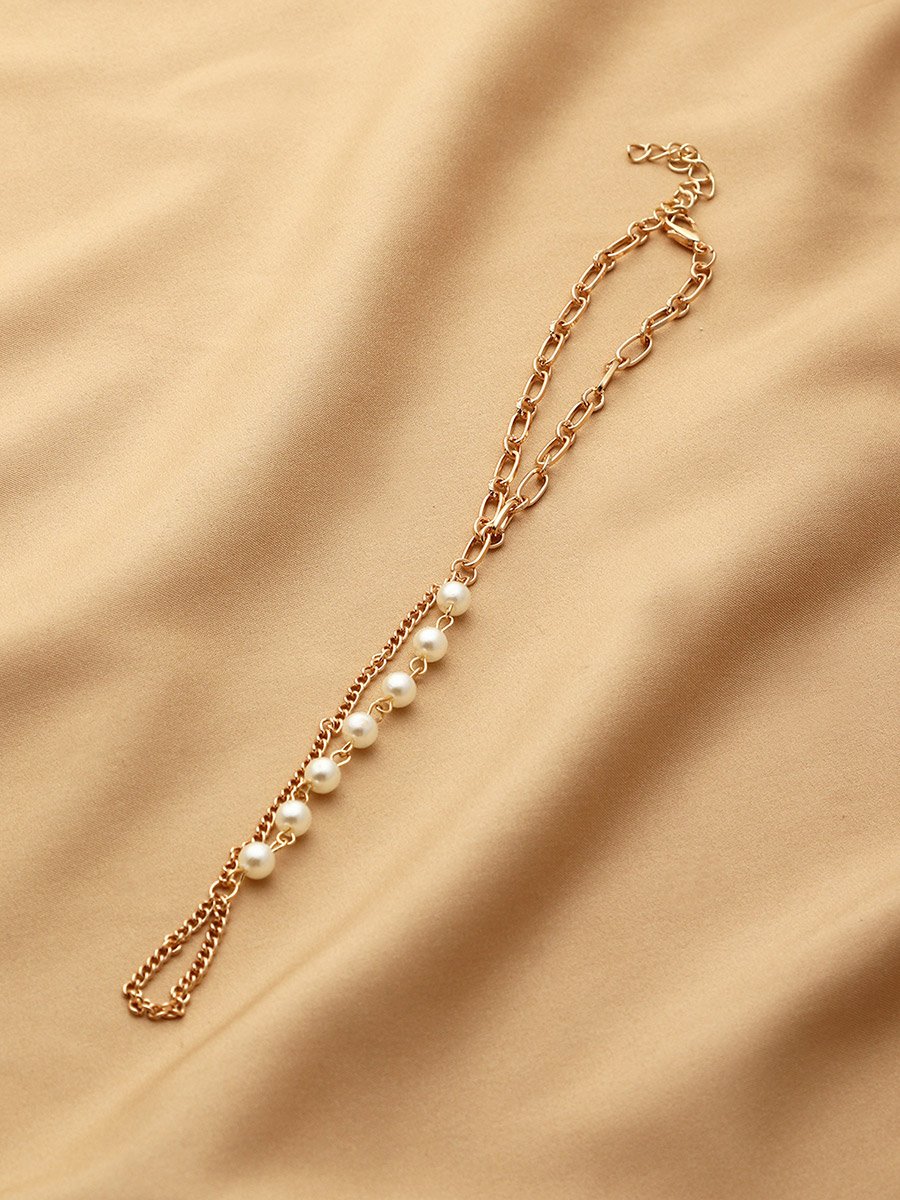 Faux Pearl Decor Hand Chain Ring Bracelets