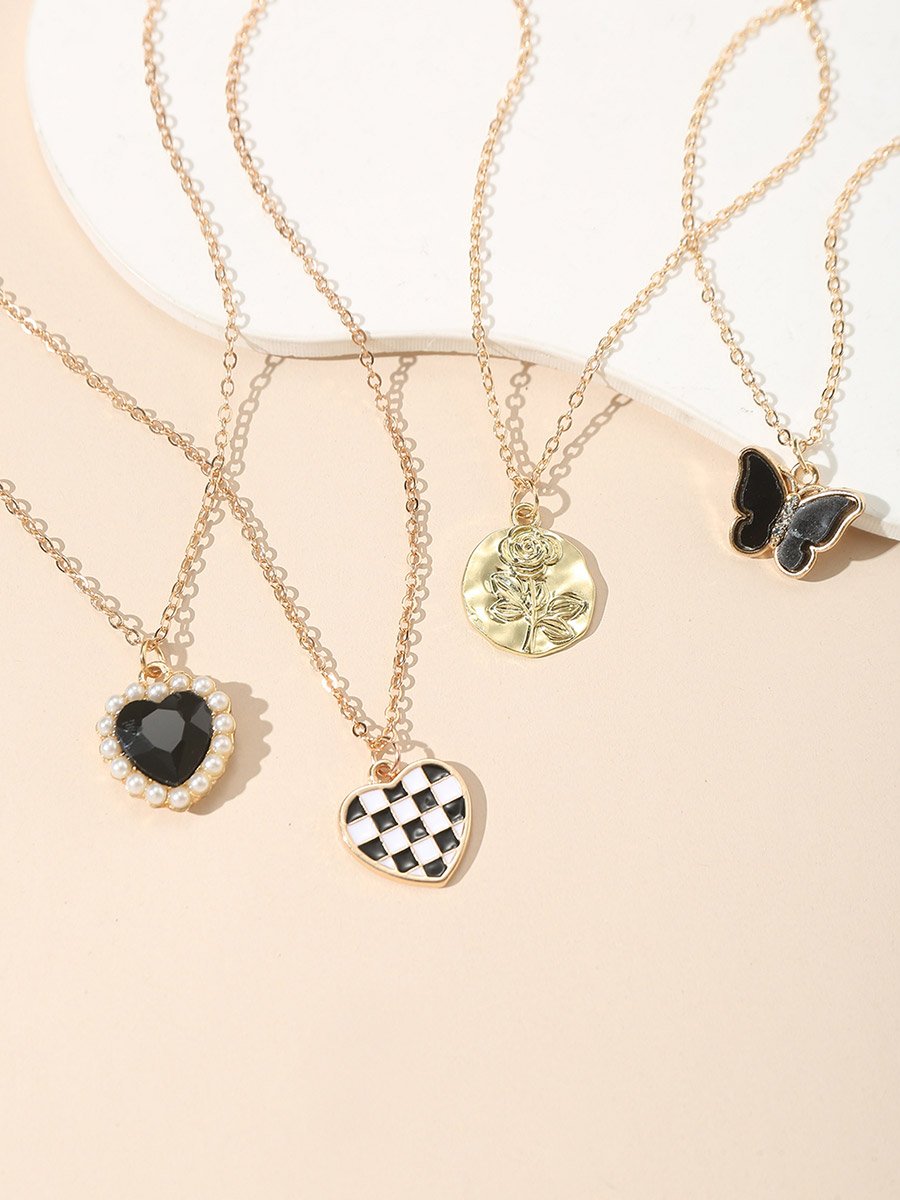 Set of 4 - Heart Pendant Necklaces
