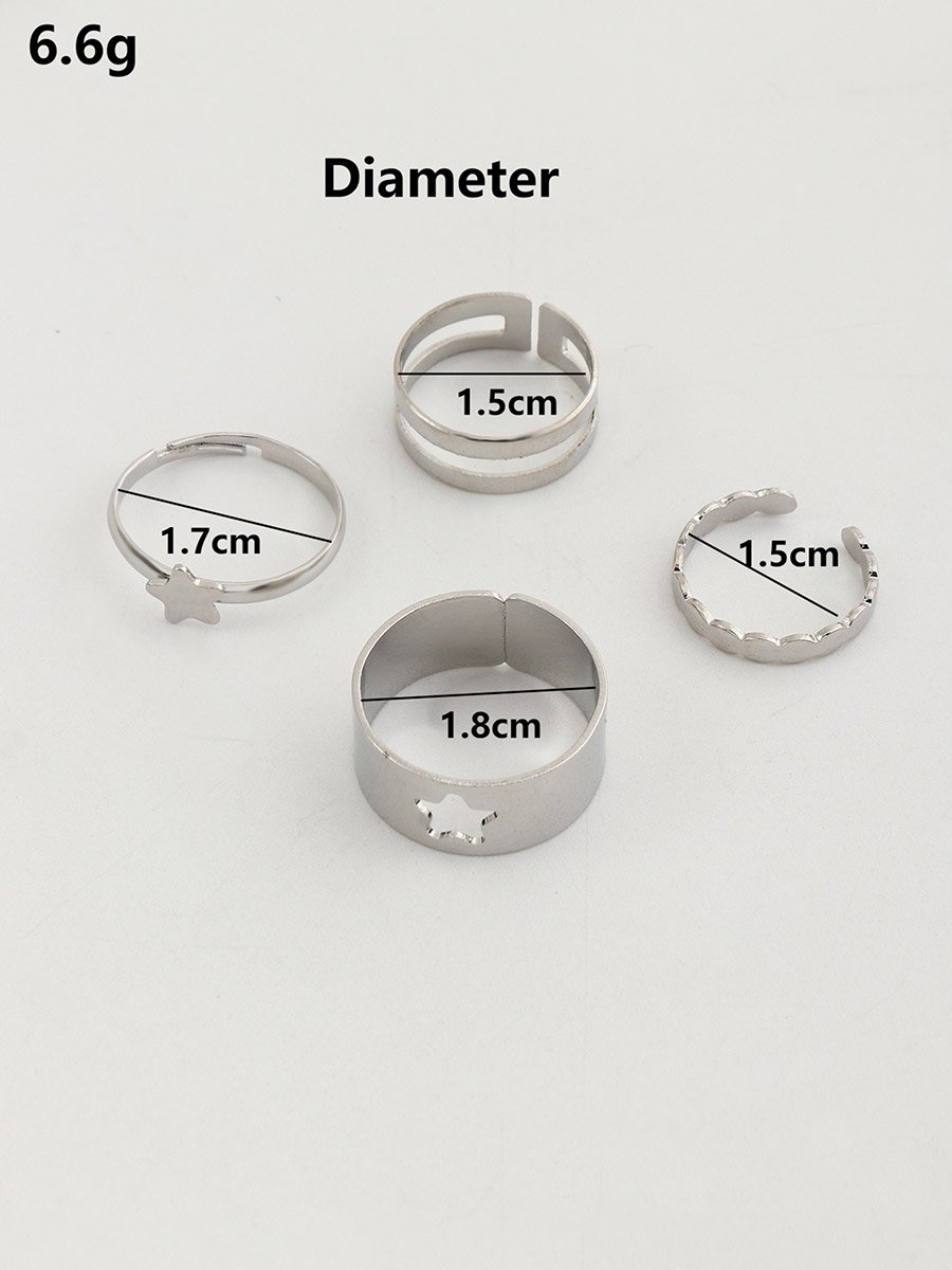 Set of 4 - Star Accent Hollow Cut Cuff Rings