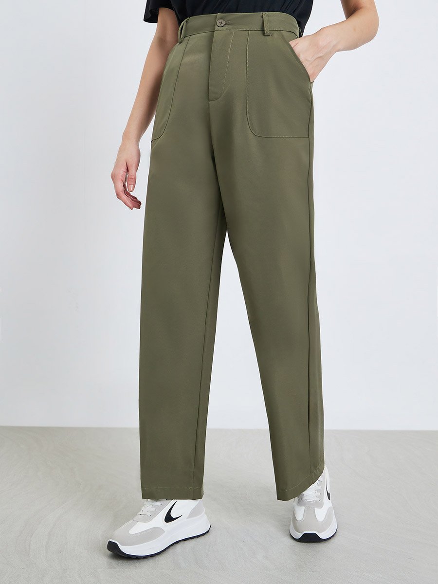 Women Khaki Wide Leg Pants