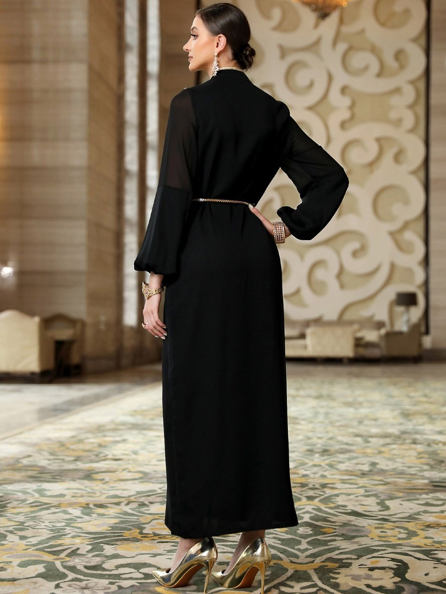 Women Black Rhinestone Embellished Jalabiya