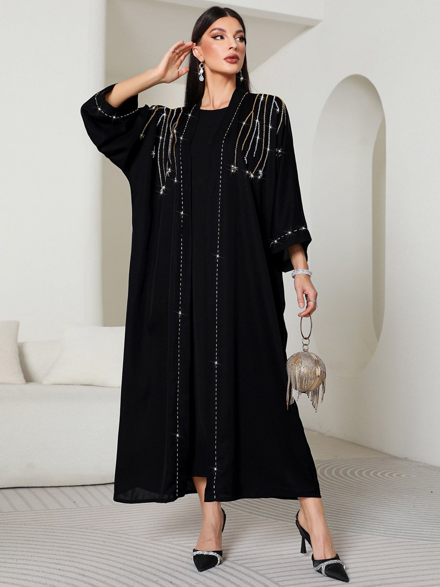 Women Embellished Abaya and Maxi Dress Modest Set