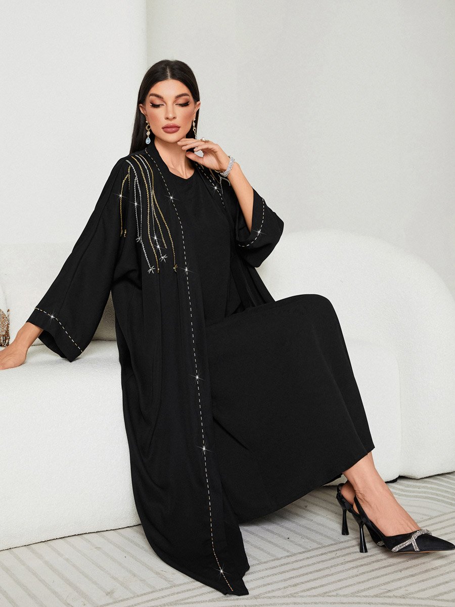 Women Embellished Abaya and Maxi Dress Modest Set