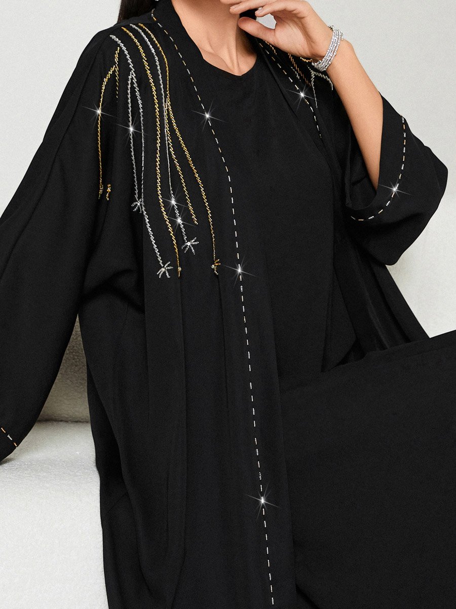 Women Embellished Abaya and Maxi Dress Modest Set