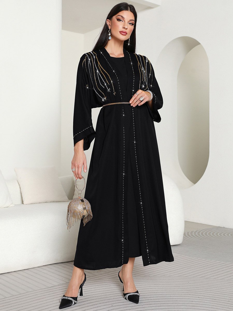 Women Embellished Abaya and Maxi Dress Modest Set