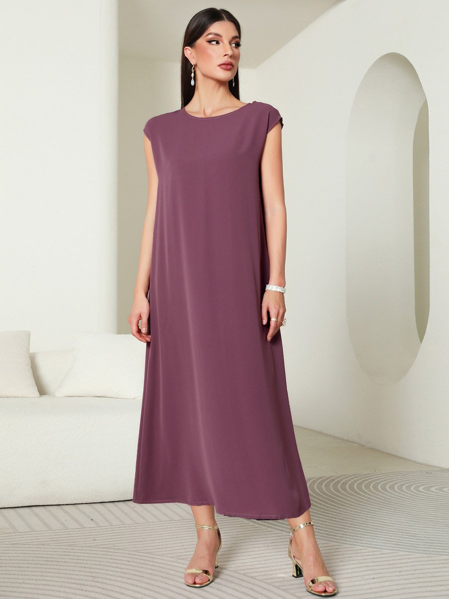 Women Purple Rhinestone Embellished Abaya with Inner Dress Set