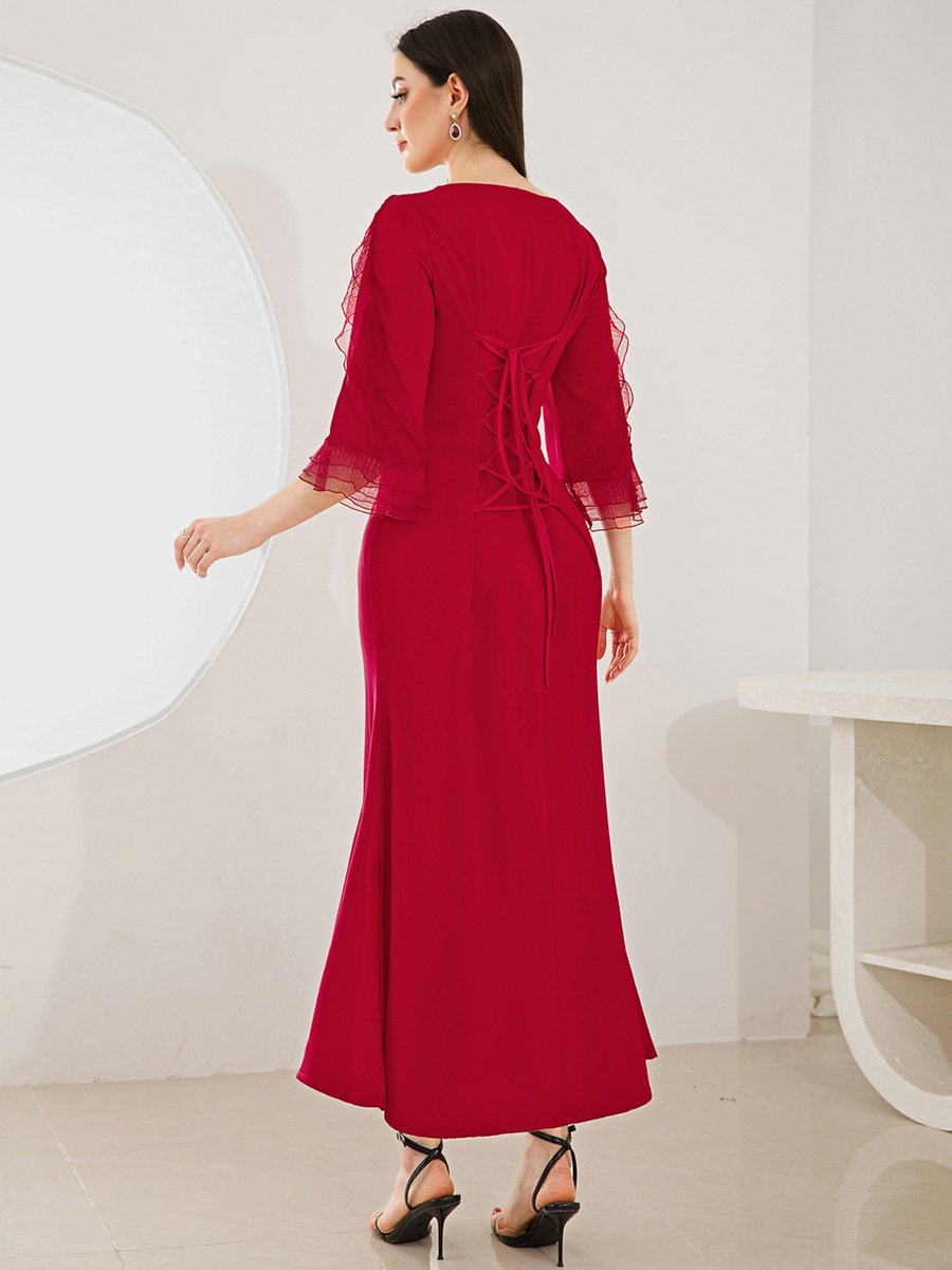 Women Red Rhinestone Embellished Bodycon Maxi Dress