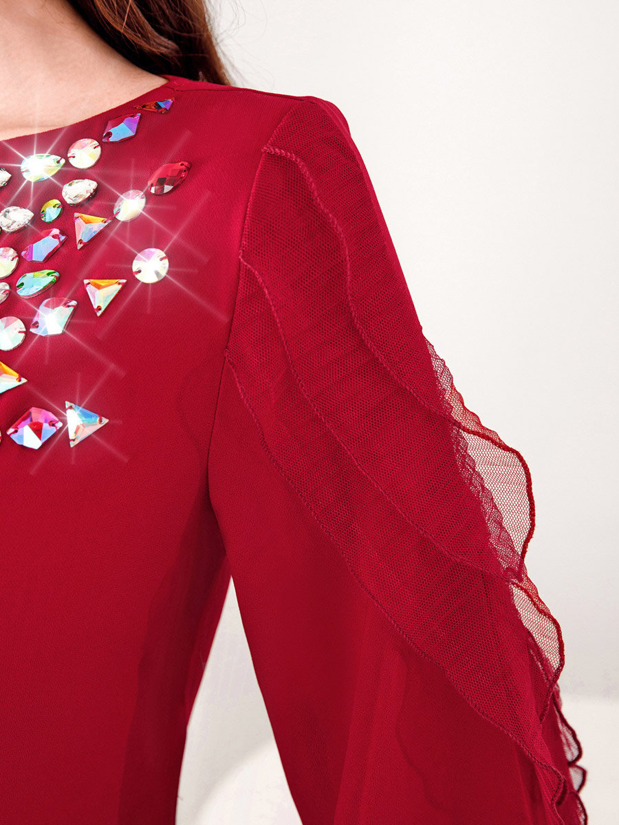 Women Red Rhinestone Embellished Bodycon Maxi Dress For Women at Kuwait |  Styli