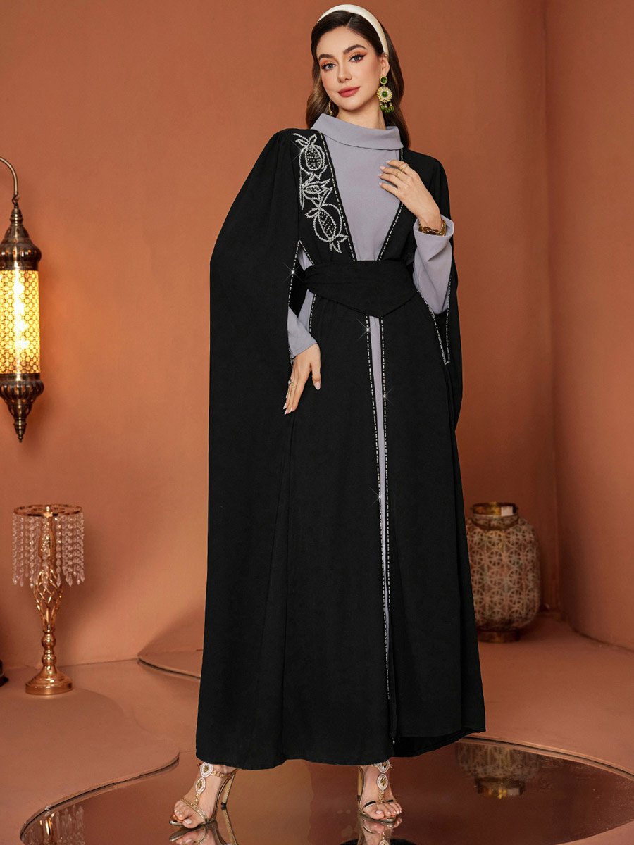 Women Rhinestone Embellished Kimono with Inner Dress Set