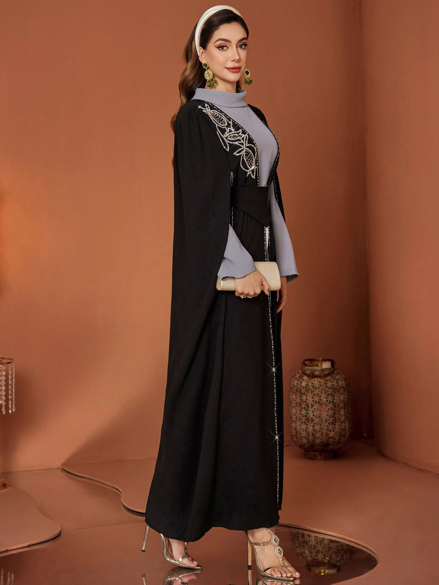 Women Rhinestone Embellished Kimono with Inner Dress Set