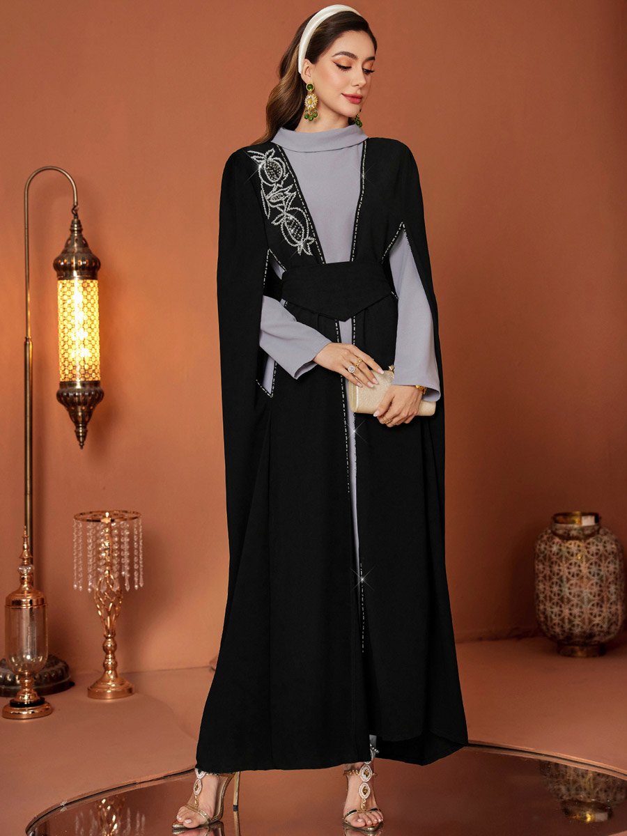 Women Rhinestone Embellished Kimono with Inner Dress Set